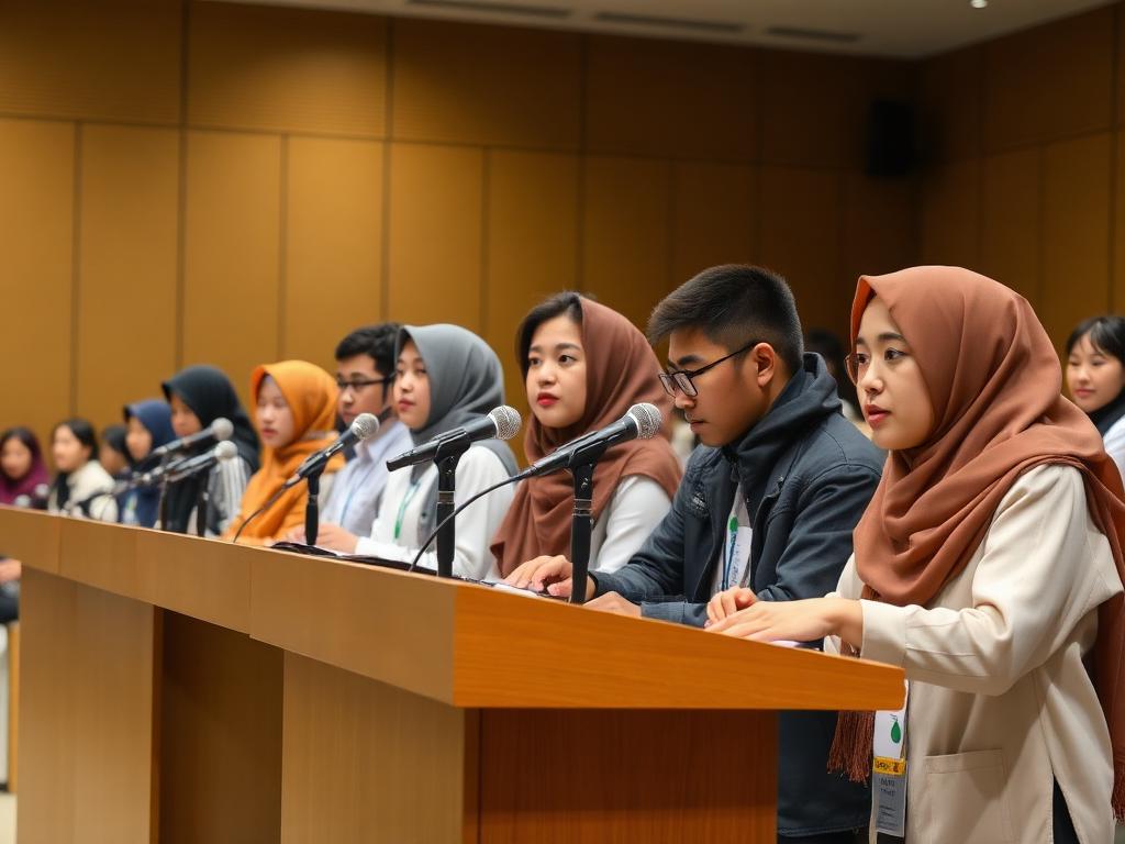 Tim debat bahasa Inggris Yapena di podium lomba